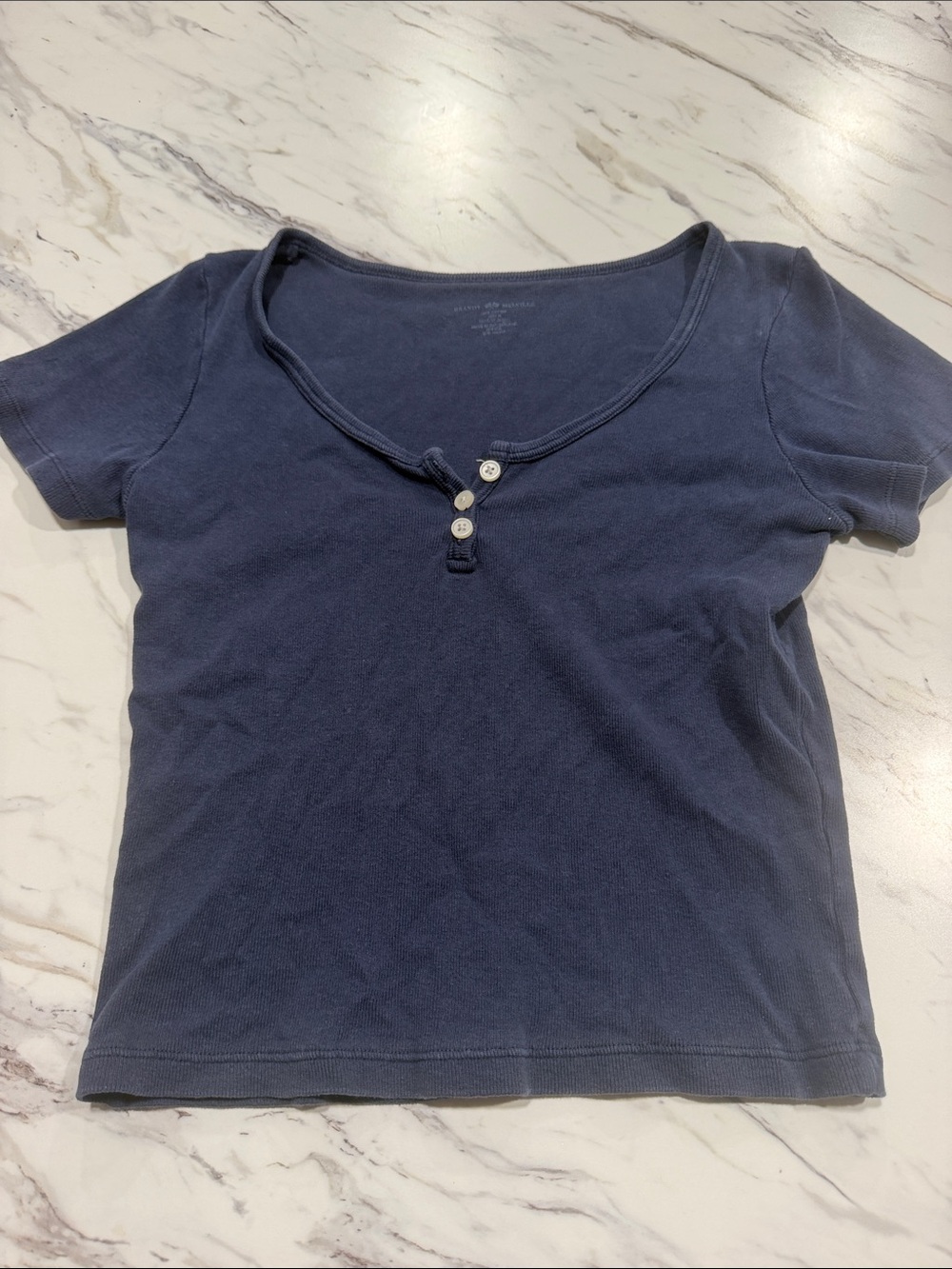Brandy Melville Navy Short Sleeve Henley Top